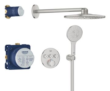 GROHE GROHTHERM SMARTCONTROL sprchový set s podomietkovou termostatickou batériou, horná sprcha, ručná sprcha s 3 prúdmi, hadica, držiak, Water Saving, supersteel