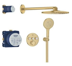 GROHE GROHTHERM SMARTCONTROL sprchový set s podomietkovou termostatickou batériou, horná sprcha, ručná sprcha s 3 prúdmi, hadica, držiak, Water Saving, brúsený cool sunrise