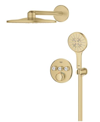 GROHE GROHTHERM SMARTCONTROL sprchový set s podomietkovou termostatickou batériou, horná sprcha, ručná sprcha s 3 prúdmi, hadica, držiak, Water Saving, brúsený cool sunrise 34863GN0 Obrázek - fotka