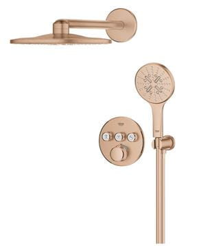 GROHE GROHTHERM SMARTCONTROL sprchový set s podomietkovou termostatickou batériou, horná sprcha, ručná sprcha s 3 prúdmi, hadica, držiak, Water Saving, kartáčovaný warm sunset 34863DL0 Obrázek - fotka