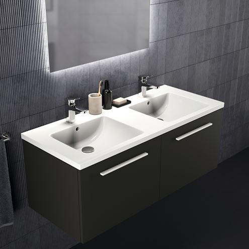 IDEAL STANDARD I.LIFE B dvojumývadlo 121 cm, s 2 otvormi pre batérie a prepadom T460201 Obrázek - fotka
