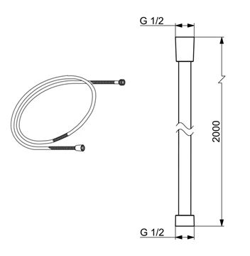 ORAS SENSIVA sprchová hadica 2000 mm, plast, chróm 241006 Technický nákres