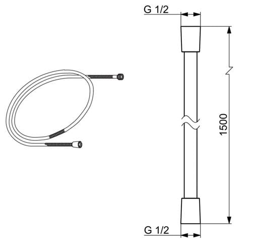 ORAS SENSIVA sprchová hadica 1500 mm, plast, chróm 241004 Technický nákres