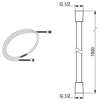 ORAS SENSIVA sprchová hadica 1500 mm, plast, chróm 241004 Technický nákres