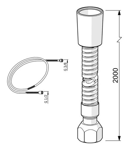 ORAS sprchová hadica 2000 mm, plast, chróm 241114 Technický nákres