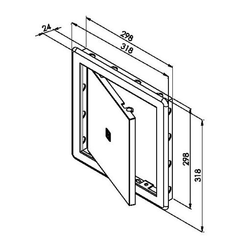 HACO vaňové dvierka 298x298 mm, biela 0101 Technický nákres