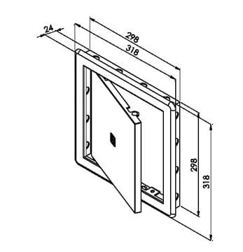 HACO vaňové dvierka 298x298 mm, biela 0101 Technický nákres