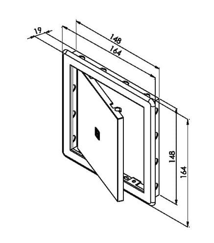 HACO vaňové dvierka 148x148 mm, biela 0104 Technický nákres