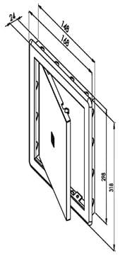 HACO vaňové dvierka 148x298 mm, biela 0132 Technický nákres