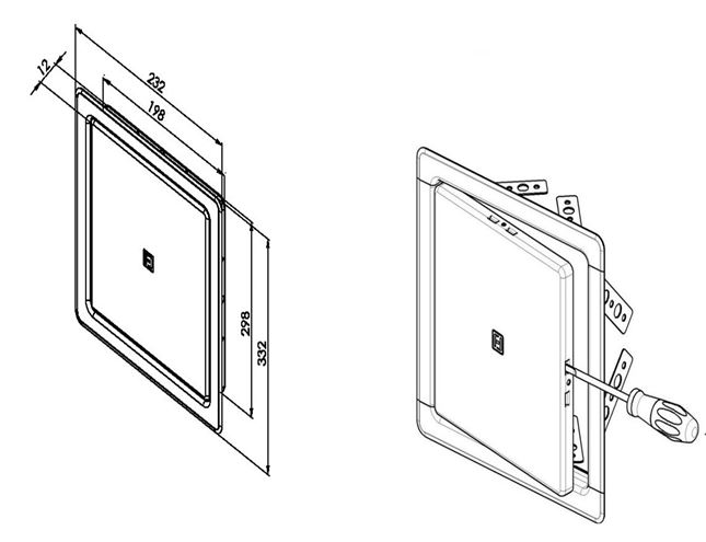 HACO vaňové dvierka 200x300 mm, brúsená nerez oceľ 0124 Technický nákres