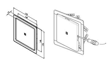 HACO vaňové dvierka 148x148 mm, kartáčovaná nerez oceľ 0127 Technický nákres