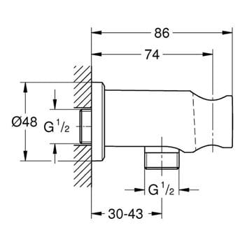 GROHE RAINSHOWER držiak s pripojením na vodu, brúsený hard graphite 26658AL0 Technický nákres