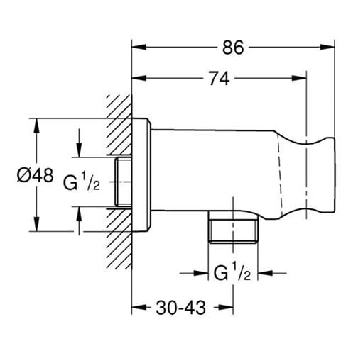 GROHE RAINSHOWER držiak s pripojením na vodu, brúsený hard graphite 26658AL0 Technický nákres