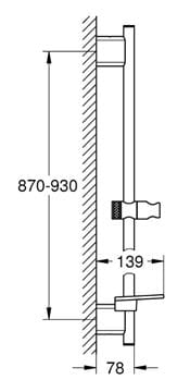 GROHE RAINSHOWER SMARTACTIVE sprchová tyč 930 mm s držiakom ručnej sprchy, polička, hard graphite 26603A00 Technický nákres