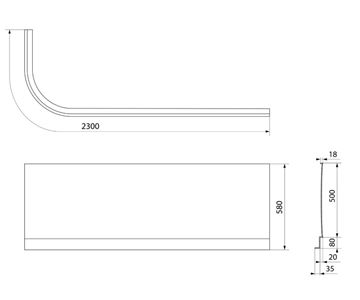 POLYSAN ASTRA čelný panel k vani 165x58 cm, pravý  34812 Technický nákres