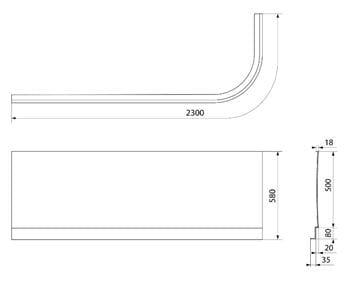 POLYSAN ASTRA čelný panel k vani 165x58 cm, ľavý  33812 Technický nákres