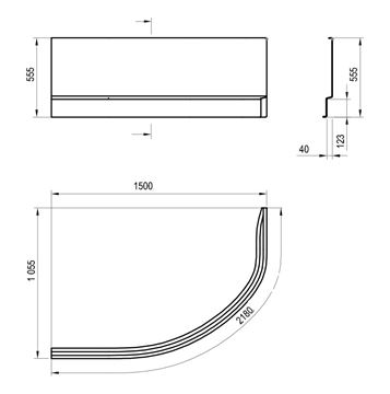 RAVAK A ROSA II 150 L čelný panel k vani 150x55,5 cm, ľavý CZK1200AN0 Technický nákres