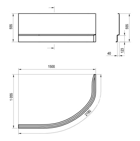 RAVAK A ROSA II 150 L čelný panel k vani 150x55,5 cm, ľavý CZK1200AN0 Technický nákres