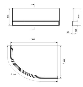 RAVAK A ROSA II P 150 čelný panel k vani 150x55,5 cm, pravý CZJ1200AN0 Technický nákres