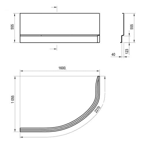 RAVAK A ROSA II L 160 čelný panel k vani 160x55,5 cm, ľavý CZM1200AN0 Technický nákres