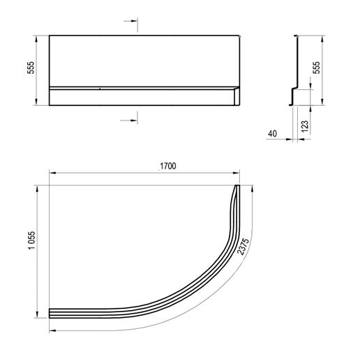 RAVAK A ROSA II L 170 čelný panel k vani 170x55,5 cm, ľavý CZ21200AN0 Technický nákres