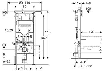 GEBERIT DUOFIX montážny prvok pre WC 115 cm, so splachovacou nádržkou Sigma 12 cm 111.355.00.6 Technický nákres