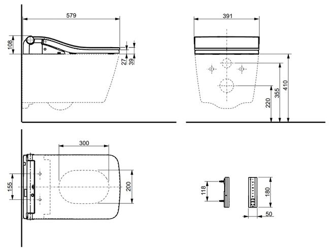 TOTO WASHLET SW bidetové sedátko, hranaté, SoftClose TCF803CG Technický nákres