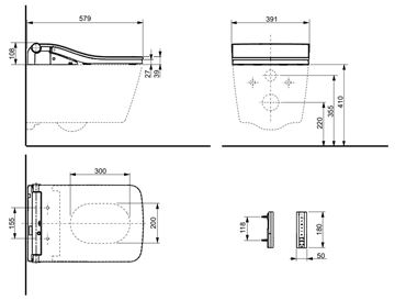 TOTO WASHLET SW bidetové sedátko, hranaté, SoftClose TCF803CG Technický nákres