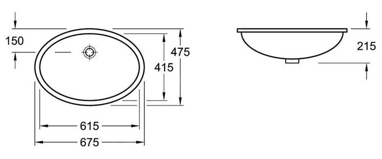 VILLEROY & BOCH EVANA umývadlo 67,5 cm, s prepadom, alpská biela 61440001 Technický nákres
