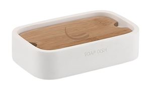 GEDY NINFEA mydlovnička, polyresin, biela/bambus