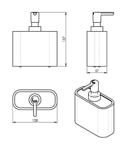 GEDY NINFEA dávkovač tekutého mydla 300 ml, polyresin, biela/bambus 138002 Technický nákres