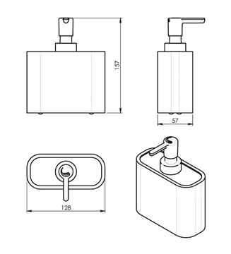 GEDY NINFEA dávkovač tekutého mydla 300 ml, polyresin, čierna/bambus 138014 Technický nákres