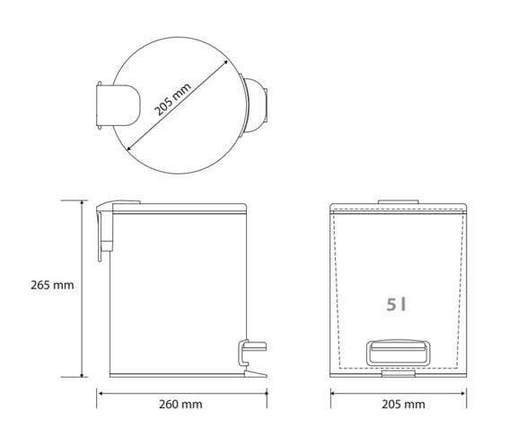 BEMETA AMBER odpadkový kôš 5 l, na postavenie 155315010 Technický nákres