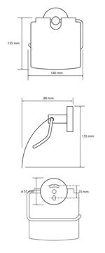 BEMETA GRAPHIT držiak toaletného papiera s krytom, nástenný, grafitová 156112012 Technický nákres