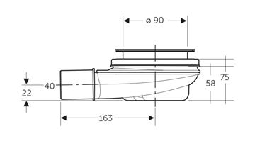 KLUDI nízky vaničkový sifón pr. 90 mm, bez krytky 2109000-00 Technický nákres