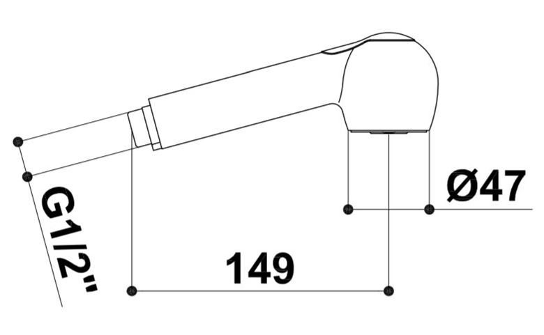 RAF STUDIO ručná sprcha pr. 47 mm, 2 prúdy, s prepínačom k drezovej batérii, chróm SR714 Technický nákres