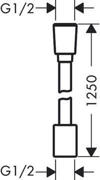 HANSGROHE DESIGNFLEX sprchová hadica 1250 mm, textilná, s ochranou proti prekrúteniu a zlomeniu, matná čierna 28220670 Technický nákres