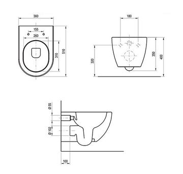 RAVAK UNI CHROME závesné WC, RimOff splachovanie, čierna  X01794 Technický nákres
