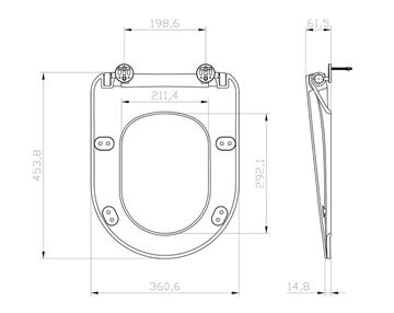 RAVAK UNI CHROME FLAT WC sedátko Slim, SoftClose, čierna  X01795 Technický nákres