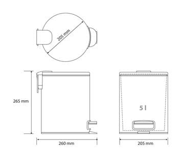 BEMETA CORAL odpadkový kôš 5 l, na postavenie 158315010 Technický nákres