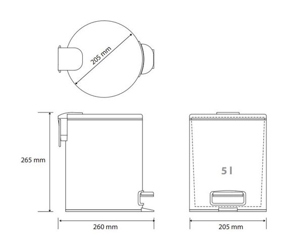BEMETA CORAL odpadkový kôš 5 l, na postavenie 158315010 Technický nákres