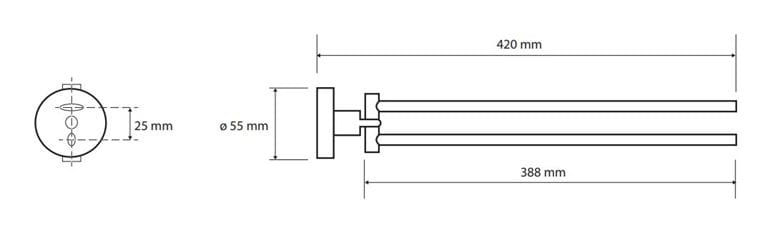 BEMETA SABLO držiak uterákov 420 mm, dvojramenný, otočný, zlatá 160204190 Technický nákres