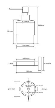 BEMETA GRAPHIT dávkovač tekutého mydla 200 ml, sklo, grafitová 156109102 Technický nákres