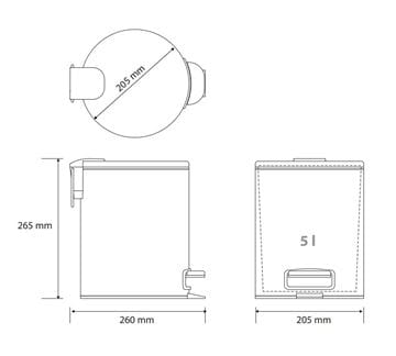 BEMETA BRILO odpadkový kôš 5 l, na postavenie 161315010 Technický nákres