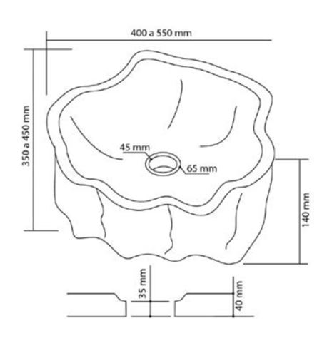 TRIP umývadlo na dosku Fosil 55 cm, bez prepadu, matná béžová 8435666800268 Technický nákres