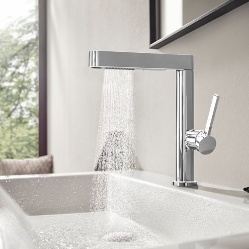 HANSGROHE FINORIS umývadlová stojanková batéria, s vyťahovacou sprškou a odtokovou súpravou, EcoSmart, chróm 76063000 Obrázek - fotka