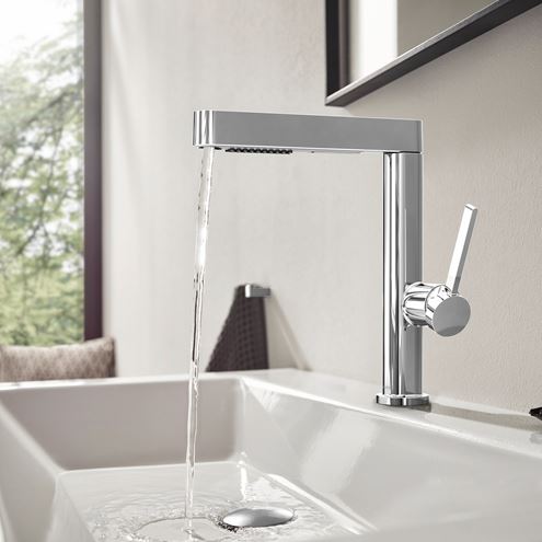 HANSGROHE FINORIS umývadlová stojanková batéria, s vyťahovacou sprškou a odtokovou súpravou, EcoSmart, chróm 76063000 Obrázek - fotka