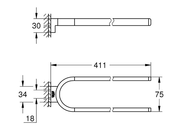 GROHE SELECTION  držiak uterákov 411 mm, dvojramenný, brúsený cool sunrise 41059GN0 Technický nákres