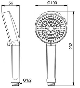 IDEAL STANDARD ALU+ ručná sprcha pr. 100 mm, 2 prúdy, chróm BD580AA Technický nákres