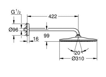 GROHE RAINSHOWER MONO 310 horná sprcha pr. 310 mm, s ramenom, Water Saving, warm sunset 26558DA0 Technický nákres